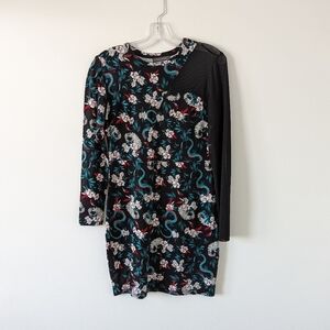 Suzy Shier Floral Print Dress with Sheer Sleeve Detail, Size M